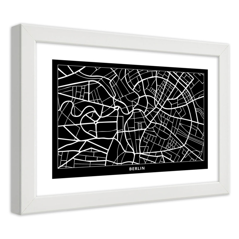 City Map Of Berlin - Single Picture Frame Print, 60cm H x 90cm W, White