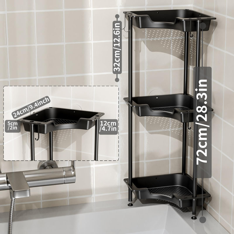 Organisateur de douche sur pied à 3 niveaux, Noir