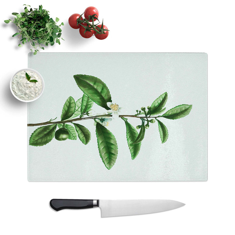 Tempered Glass Tea Flowers by Pierre-Joseph Redoute Chopping Board, 28.5 cm W x 20 cm L