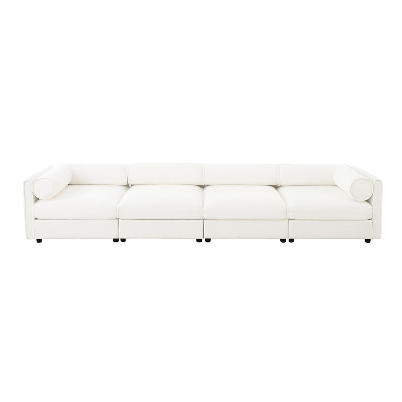 Stylish Modular Sofa With Storage, White Chenille