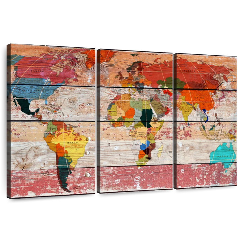 Carte du monde classique Aliaz grunge, H 20 po x l 33 po