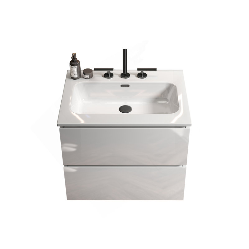 Meuble-lavabo mural 24 po avec lavabo en céramique, Blanc lustré