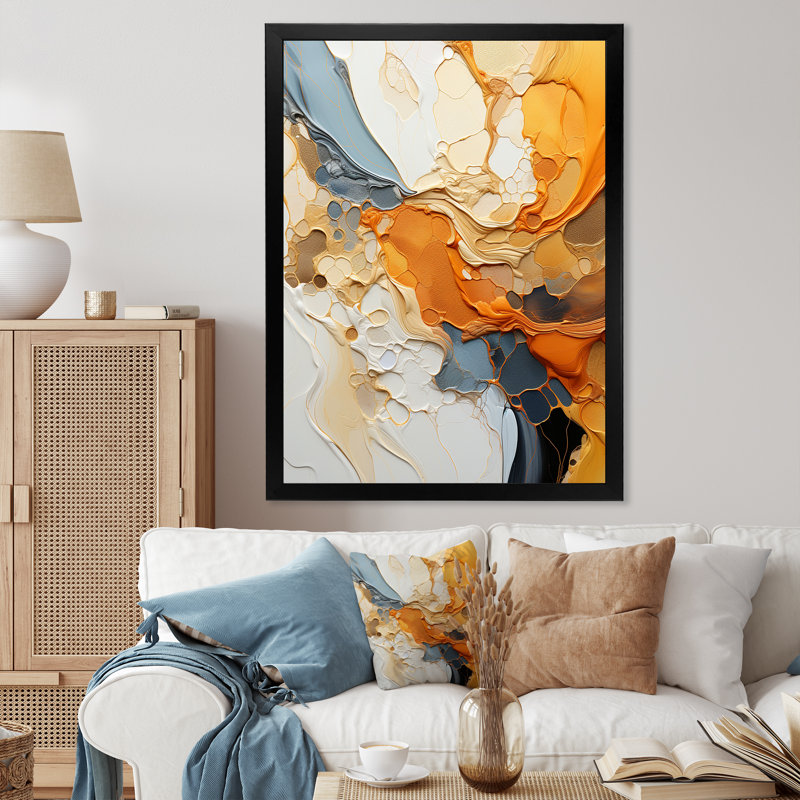 Orange orange, dessin au trait, expressionnisme abstrait - Art mural, Impression encadrée, H 40 po x l 30 po x P 1,5 po, Noir