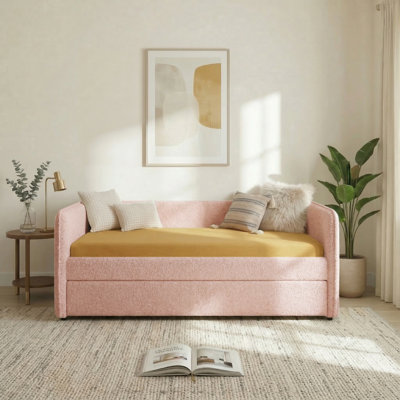Boucle Upholstered Daybed With Trundle, 3-In-1 Sofa Bed Sleeper For Living Room, Bedroom & Guest Room