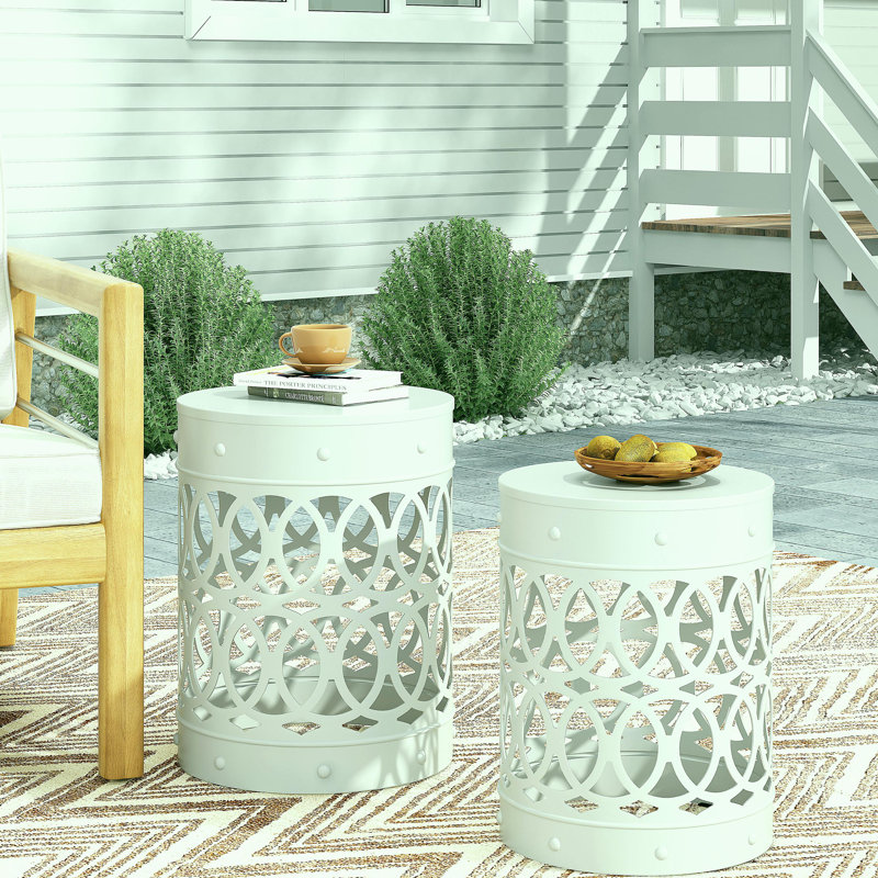Table d'appoint tendance en métal pour l'extérieur, Blanc