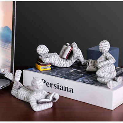 Meka Reading Sculpture Study Den Office Décor Teacher Gift Book Lover Figures - Laying on Tummy