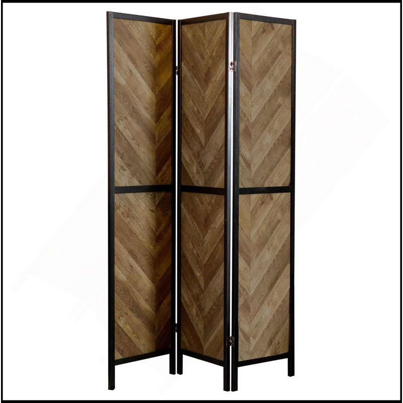 Rustic Tobacco Herringbone 3-Panel Folding Screen