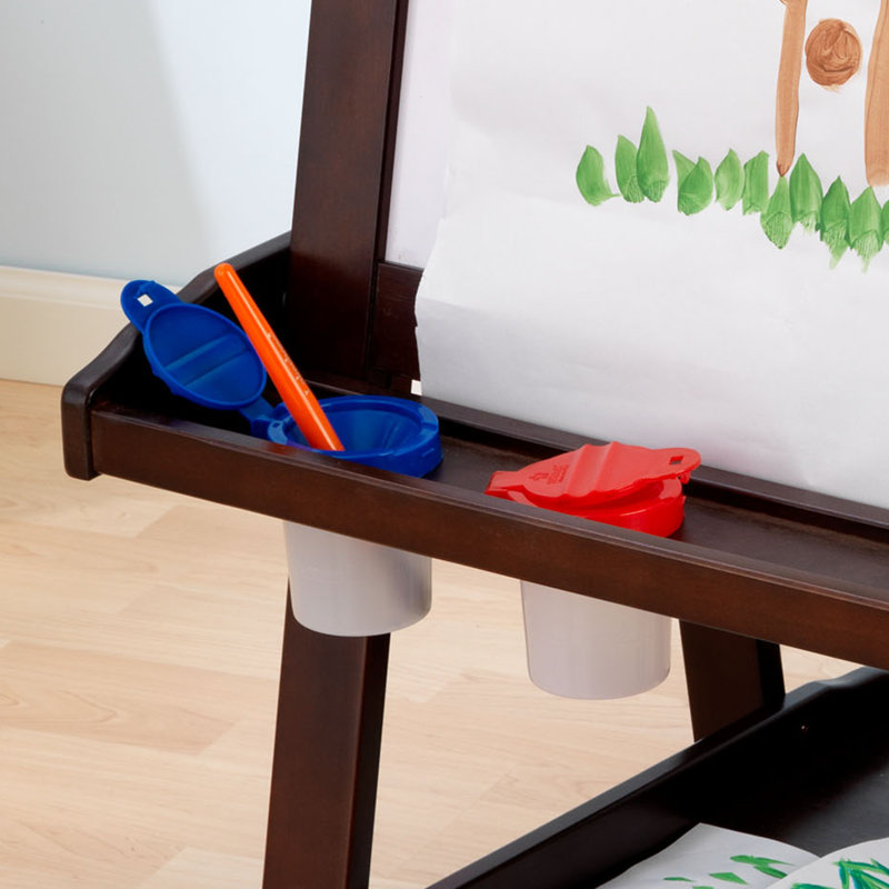 Deluxe Wooden Easel with Chalkboard and Dry Erase Surfaces, Paper Roll and Paint Cups, Espresso