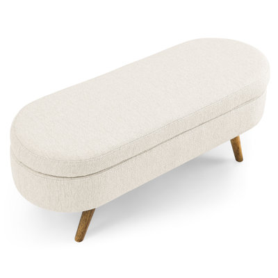 Beige Oval Storage Bench With Dependable Rubber Wood Legs - Adds A Touch Of Class Secure Offers Convenient