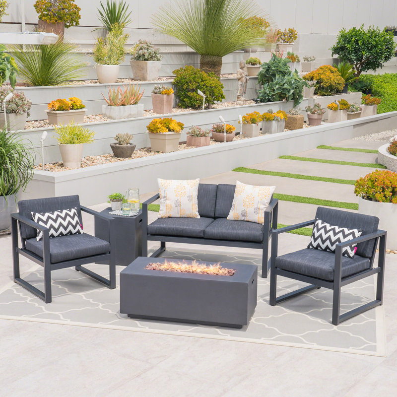 Naveen 4 - Person Patio Conversation Set with Cushions, Dark Gray