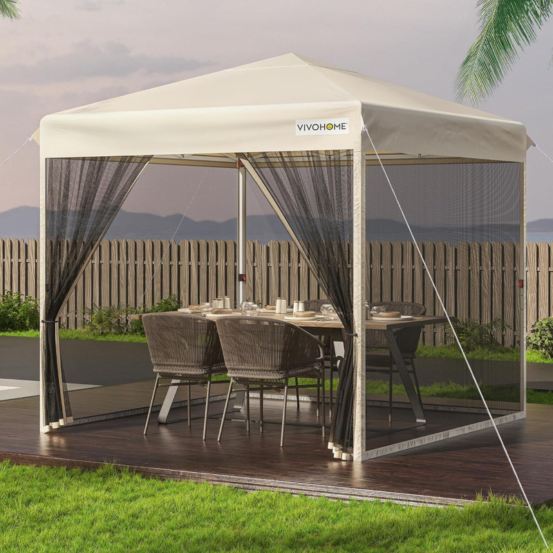 Tente d'extérieur escamotable en acier avec moustiquaire, 8 pi X P 8 pi, Beige