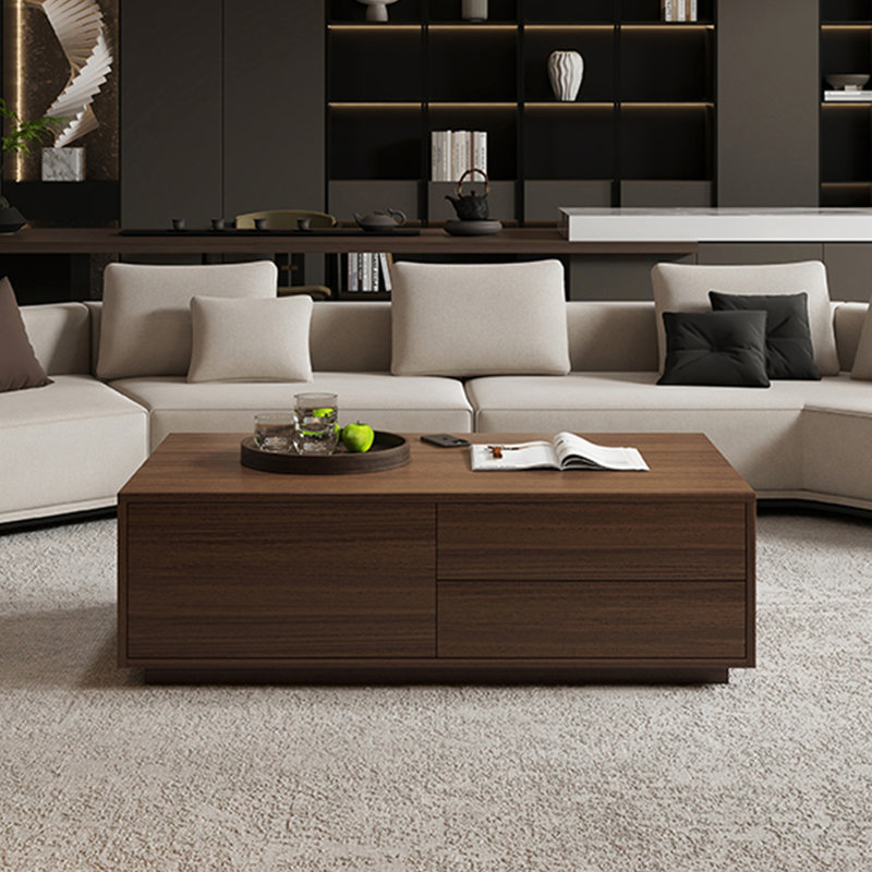 Modern simple rectangular storage coffee table, Walnut, 14.6" H x 39.4" L x 24.4"  W