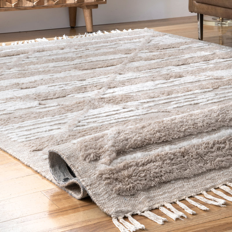 Tapis beige à poils longs Croce, Rectangle de 5 pi x 8 pi