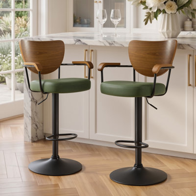 Alwin 360° Swivel Upholstered Bar Stool, Set Of 2, Adjustable Height Counter Stools With Wood Back