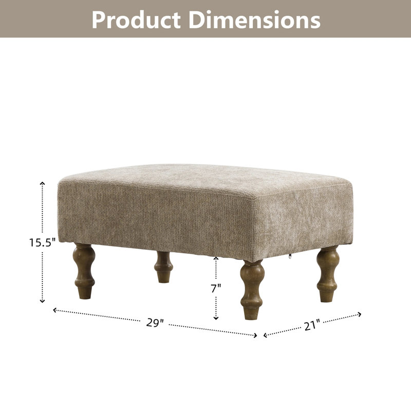 Pouf rectangulaire moderne de 53 cm (21 pouces), repose-pieds rembourré en chenille avec pieds en bois d'hévéa pour salon, chambre, entrée et bureau