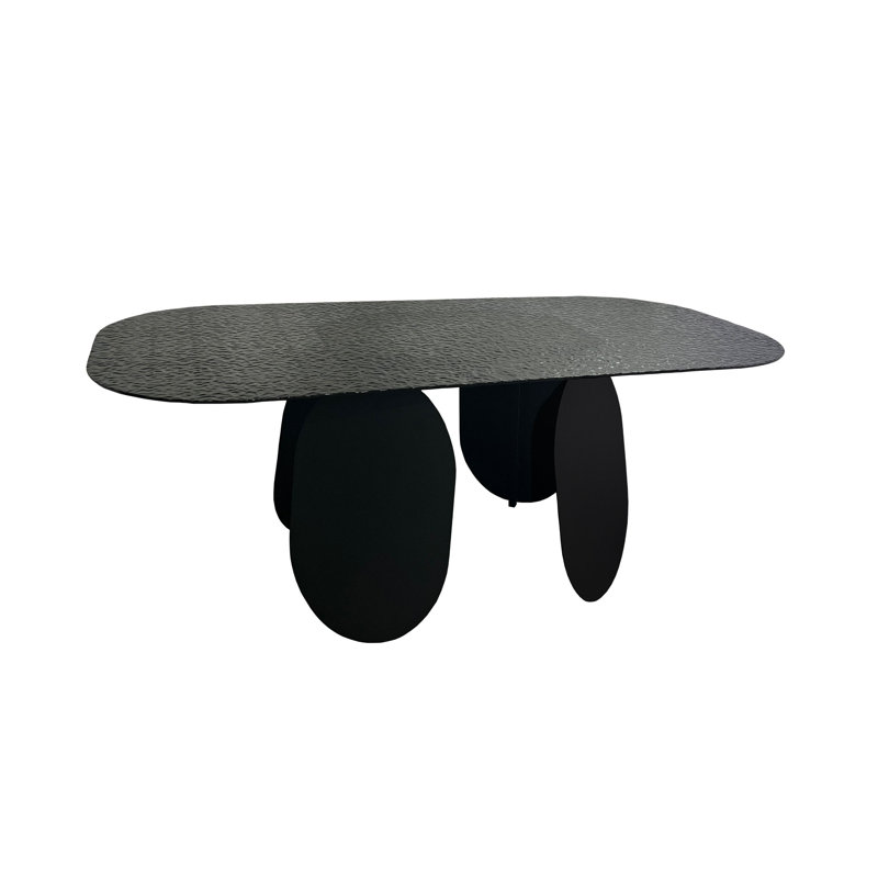 Maxine Hammered Grey Glass Rectangular Dining Table for Six