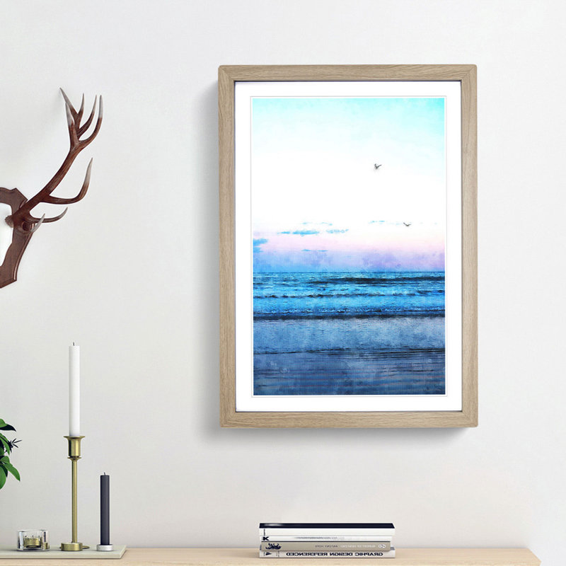 Seagulls Flying High - Framed Print, 87cm H x 62cm W x 2cm D, Oak Framed