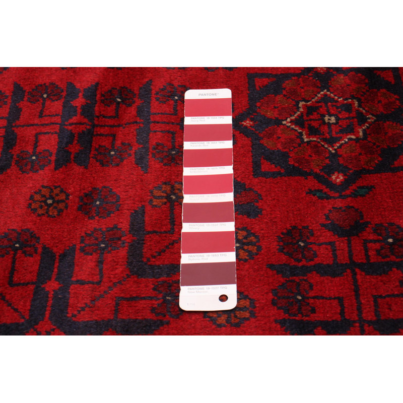 Tapis rouge en laine noué à la main de conception unique 5 pi 1 po x 6 pi 7 po nouvel âge Daisylynn