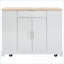 Îlot de cuisine avec rangement, poubelle basculante blanche, prises de courant, 3 tiroirs, 5 roulettes | Moderne | Moyen (40 à 55 po)-513990095