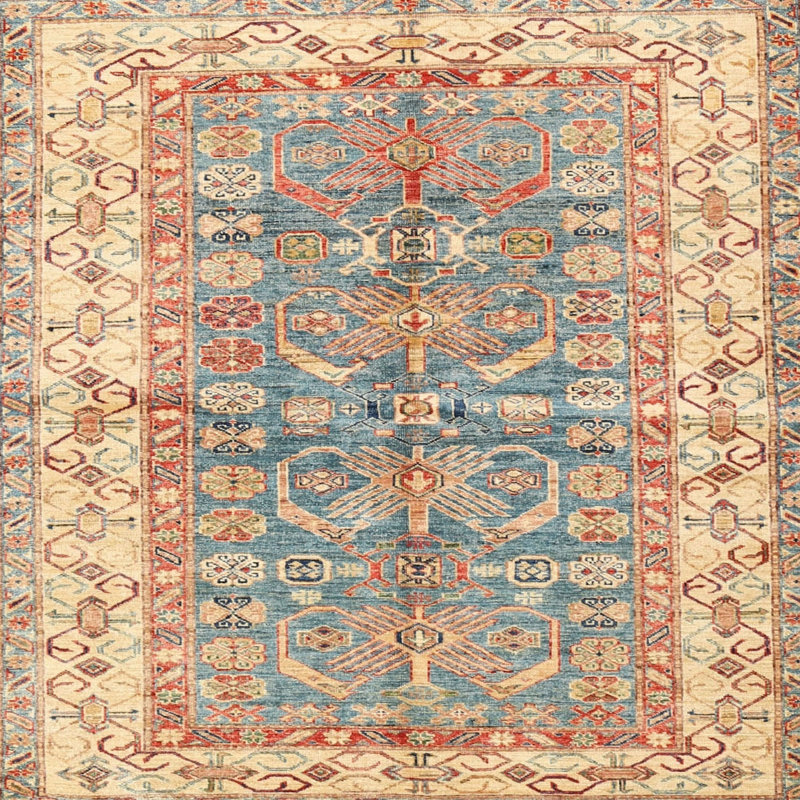 Tapis oriental crème / bleu, Carré 7 pi