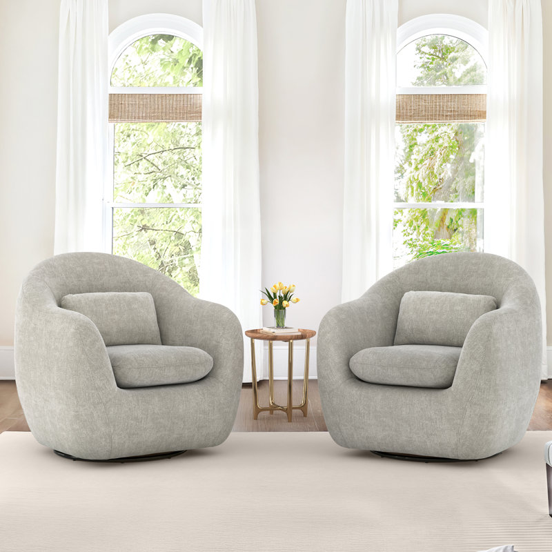 Bukov Upholstered Swivel Barrel Chair(Set Of 2), Beige