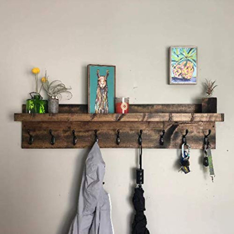 Faine Wood Tiered Shelf with Hooks
