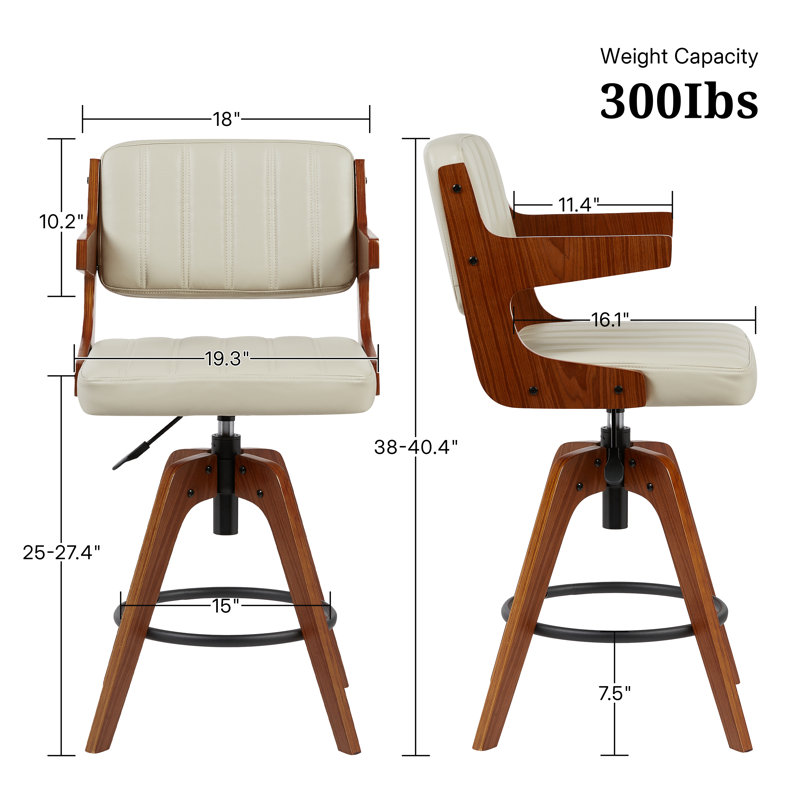 Adjustable Height Swivel Faux Leather Bar Stools(Set of 2), Beige, 2
