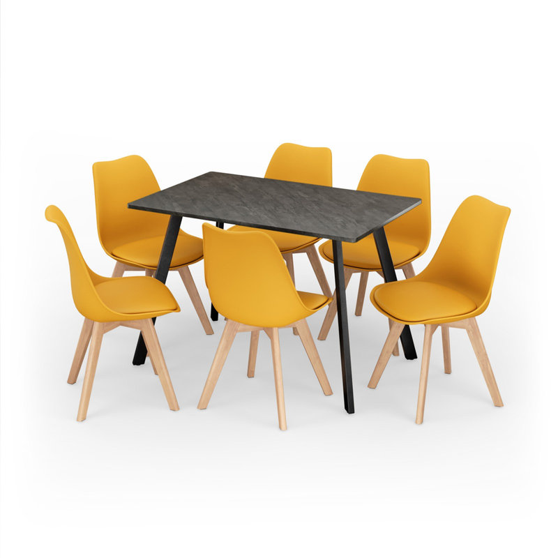 6 - Person Dining Set, Yellow, Grey