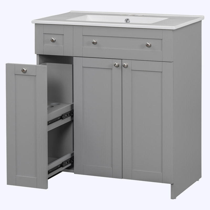 Ensemble de meuble-lavabo avec lavabo en céramique, Gris