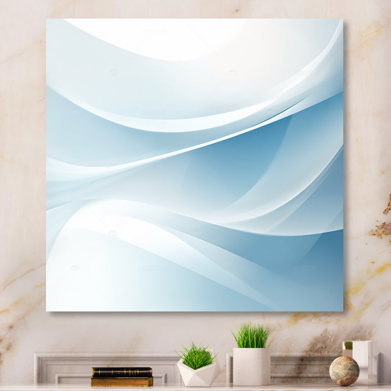 «Blue and White Abstract Fractal Fusion IV», impression d'art mural en métal fractal, H 36 po x l 36 po