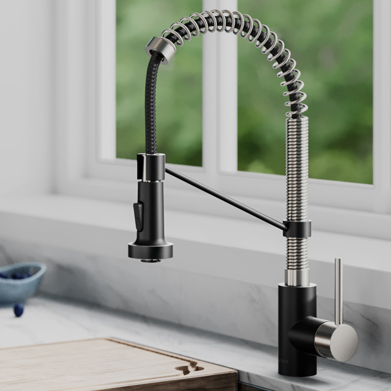 KRAUS Bolden Commercial Style 2-Function Single Handle Pull Down Kitchen Faucet, Matte Black