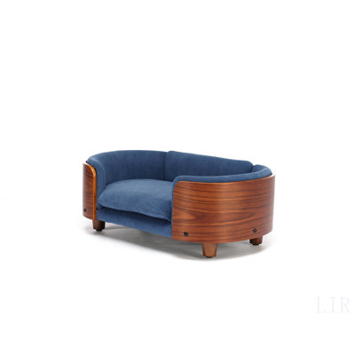 Scandinavian Style Elevated Dog Bed Pet Sofa With Solid Wood Legs And Walnut Bent Wood Back, Velvet,Small Size