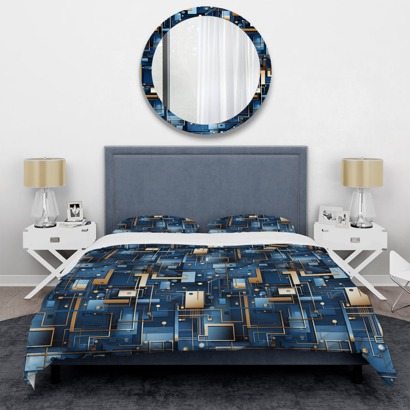 Ensemble de housse de couette Industrial Cobalt Blue Harmony, Housse de couette pour grand lit et 2 taies décor