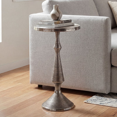 Silver Round Aluminium Side Table with Ribbed Design