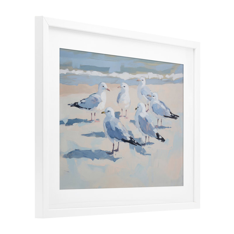 Summer Seagulls Crowding Shore, reproduction encadrée sous verre, conception de Sissi et Seb, H 13 po x l 16 po