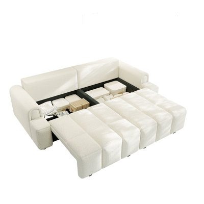 90.2" Comfy 4-Seater Modern Teddy Fabric Couch with Seats Storage, King Size 3-in-1 Convertible Sleeper Sofa Bed for Living Room,Office,Apartment