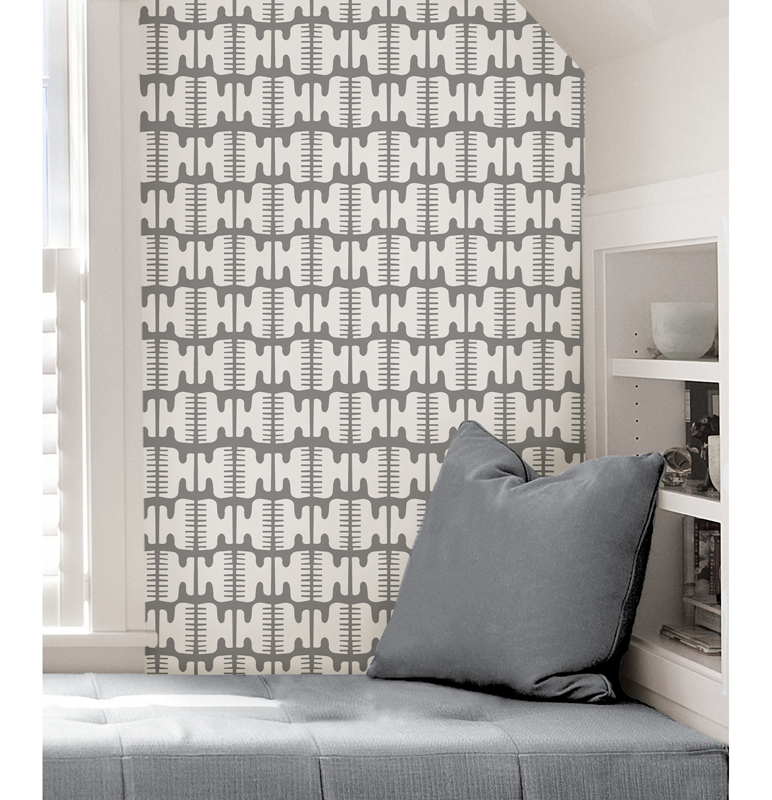 Elliott Mid-Century Peel & Stick Geometric Wallpaper, Gray/White