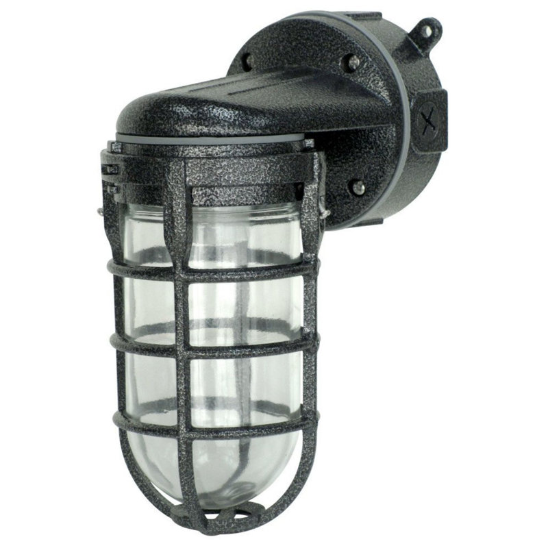 Wall Mount Light In Hammered Black Finish Sturdy Die Cast Aluminum Cage; 100 Watt Incandescent; Industrial Design; Suitable