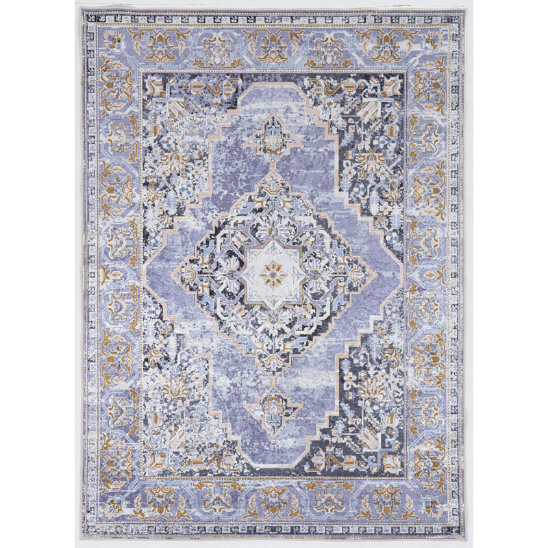 Tapis lavande et ivoire tissé à plat à la machine Emanuel , Rectangle 2 pi 2 po x 3 pi 2 po