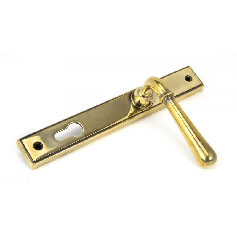 Newbury Lock Door Handle Kit, Aged Brass