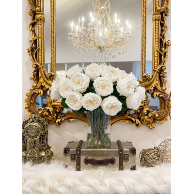 Modern Luxury Pink Rose Faux Centerpiece - Large Dining Table Arrangement