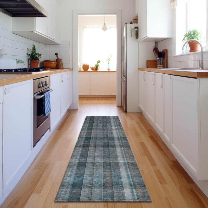 Tapis bleu sarcelle de qualité supérieure lavable à la machine Cerrito AMF534, Tapis de couloir 2 pi 3 po x 7 pi 6 po