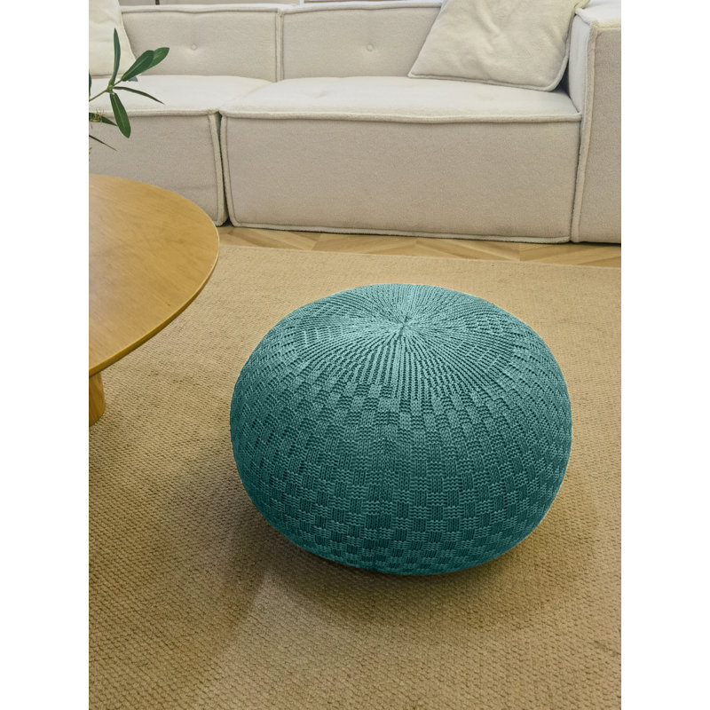 Upholstered Pouf, Light Green Polypropylene/Olefin