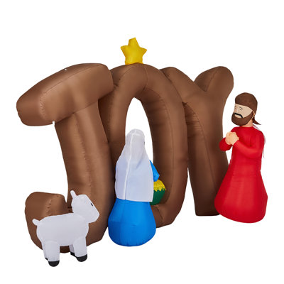 Crèche de Noël gonflable 7,5 pi avec enseigne de joie, 9 lumières DEL intégrées, polyester résistant aux intempéries, avec 6 piquets et 2 cordes pour cour / jardin / intérieur