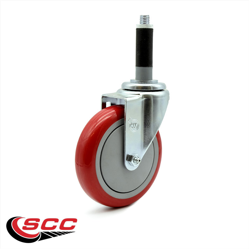 5 Inch Polyurethane Wheel Swivel 7/8 Inch Expanding Stem Caster SCC, Rouge