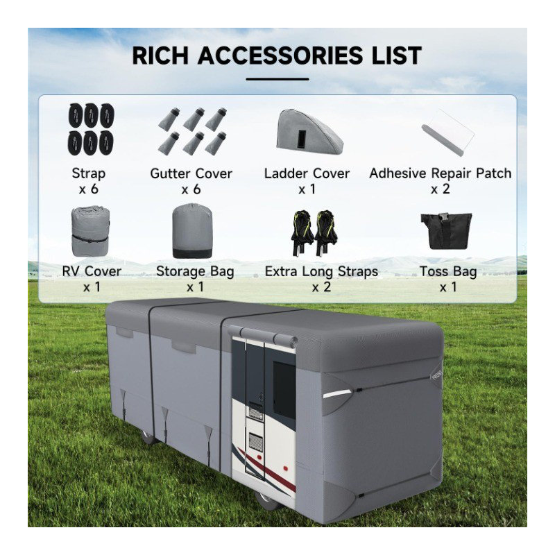 Class A RV Cover Extra Thick 7 Layers Top, Windproof Waterproof Anti-UV, Fits 40'-43' RV, 10'6" H x 8'9" W x 40'6" D