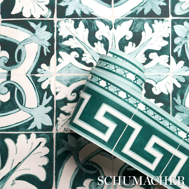 Schumacher x Mary McDonald Azulejos Wallpaper, Emerald