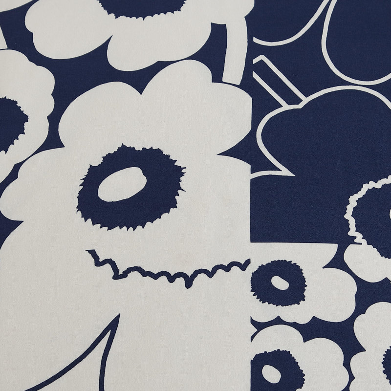 Marimekko Unikko Cotton Blue Duvet Cover Set, Queen Duvet Cover + 2 Standard Shams, Blue/Navy Floral