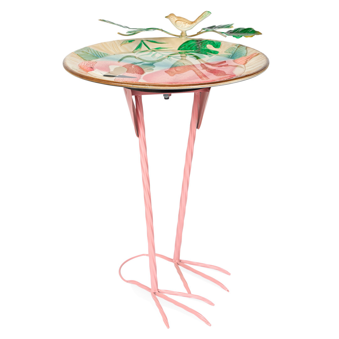 23"H Metal Flamingo Birdbath with Stand Alpine