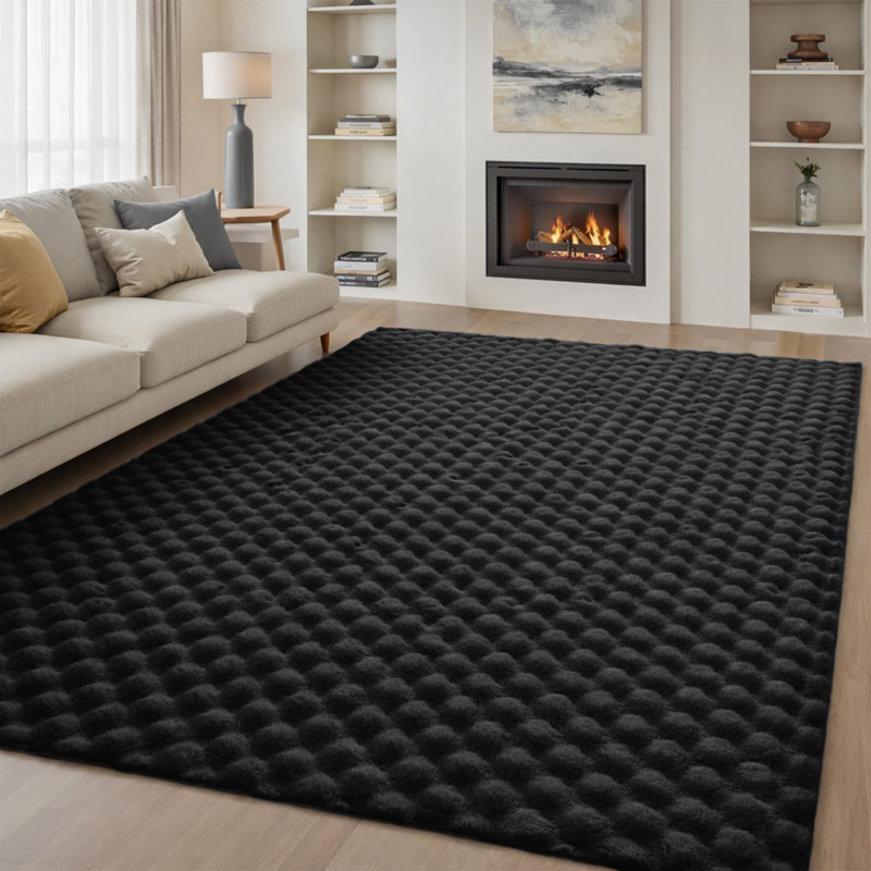 Modern 3D Bubble Texture Faux Fur Rug, 160 cm x 230 cm, Black